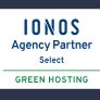 IONOS Partner-Logo für Agenturen mit dem Fokus auf grünes Hosting.